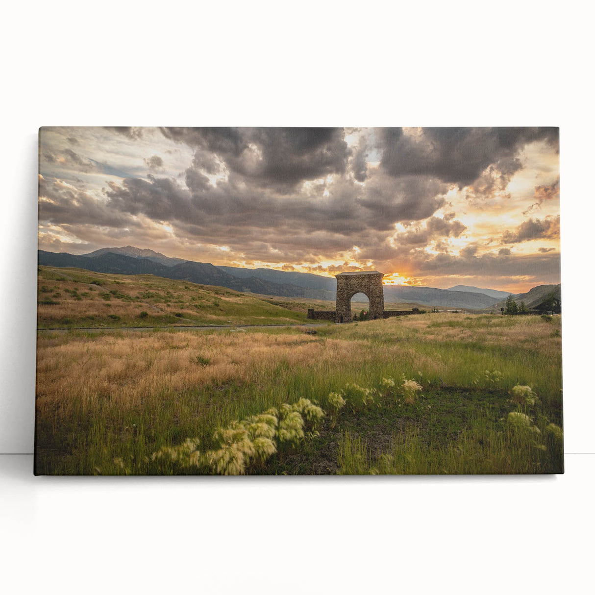 Black and white photo of Yellowstone scenery on stretched canvas, ideal for kitchen wall art or bedroom.