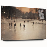 Large abstract wall art depicting a winter scene in cool blue and white tones on acrylic glass.