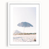 Abstract art print featuring swirling blue and teal patterns on a white framed canvas, ideal for dining room decor.