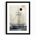 Extra large abstract art print of a colorful ship, in vibrant hues on textured canvas, ideal for living room decor.