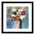 Abstract floral design framed in a sleek black mat, showcasing vivid colors and intricate patterns, ideal for modern home decor or office styling. Perfect for art enthusiasts seeking a vibrant and elegant touch to their space.