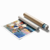 Vibrant abstract floral canvas print showcasing colorful blooms and intricate designs, rolled for easy shipping, perfect for home decor enhancement.