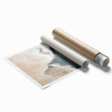 Abstract minimalist wall art print showcasing soft pastel colors and geometric shapes, elegantly rolled and packaged in a protective cardboard tube for easy display.