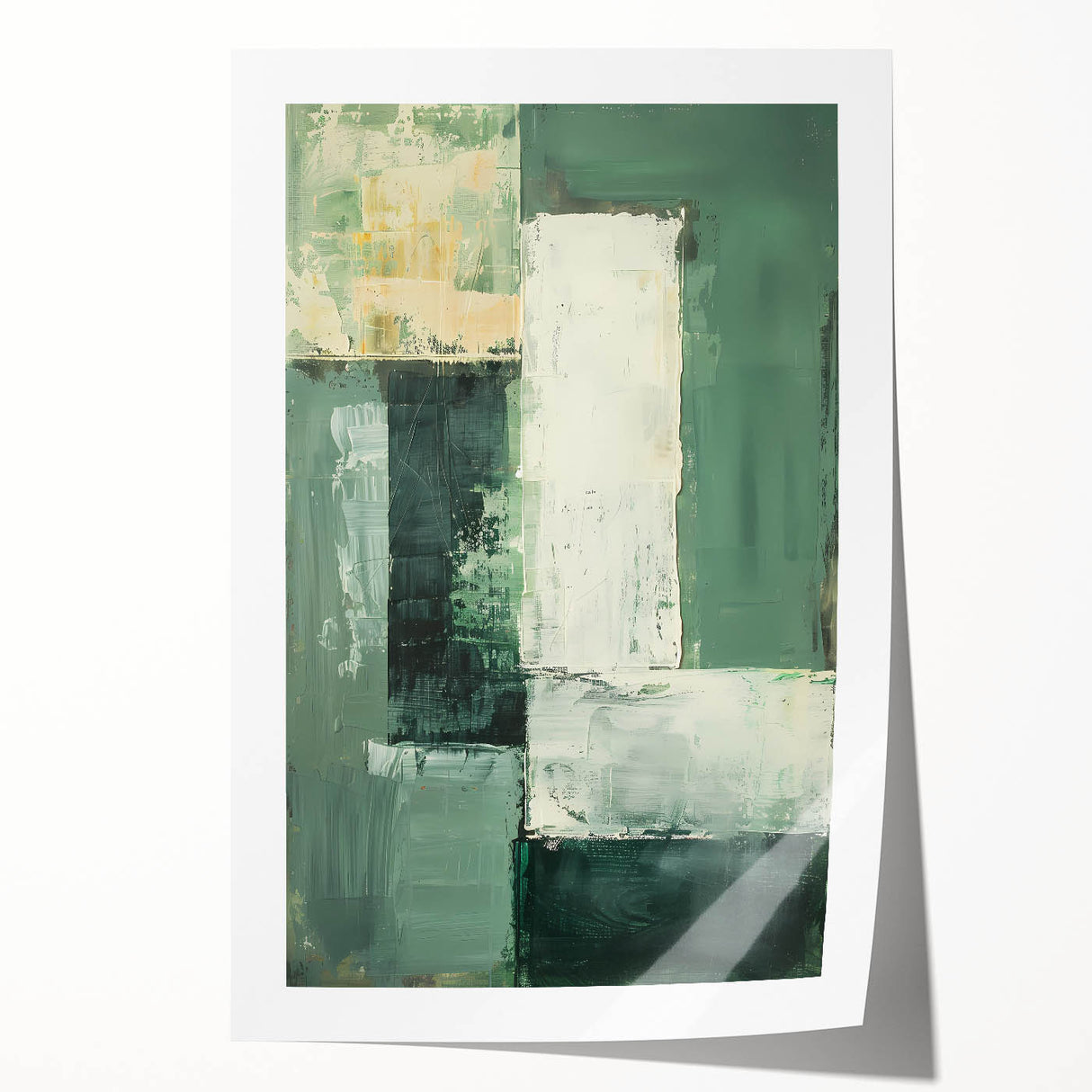Modern Dining Room Art – Elegant Green & White Abstract Canvas