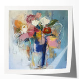 Abstract floral print mockup showcasing vibrant colors and intricate designs on glossy paper, ideal for modern home decor. Perfect for art enthusiasts and interior designers.