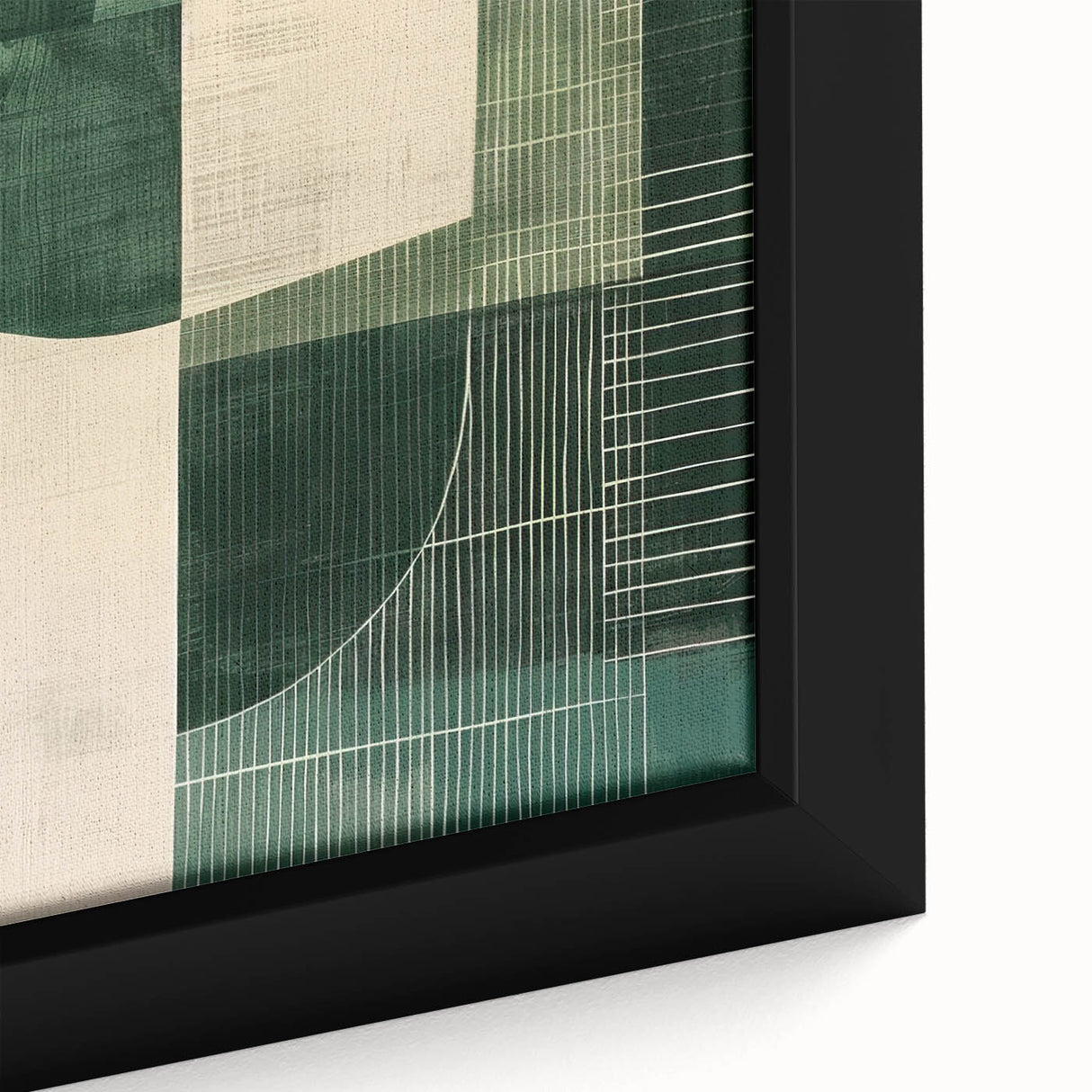 Close-up of a framed abstract minimalist wall art canvas featuring soft pastel colors and geometric shapes, ideal for modern home decor or office spaces.