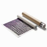 Abstract floral design rolled print showcasing vibrant colors and intricate patterns, elegantly packaged in a protective cardboard tube for easy storage and display.