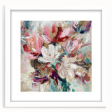 Abstract floral frame with a white mat, showcasing vibrant colors and intricate patterns, perfect for modern home decor or art display. Ideal for adding a touch of elegance to any space.
