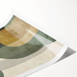 Abstract minimalist wall art print showcasing soft pastel colors and geometric shapes, elegantly rolled and packaged in a protective cardboard tube for display.