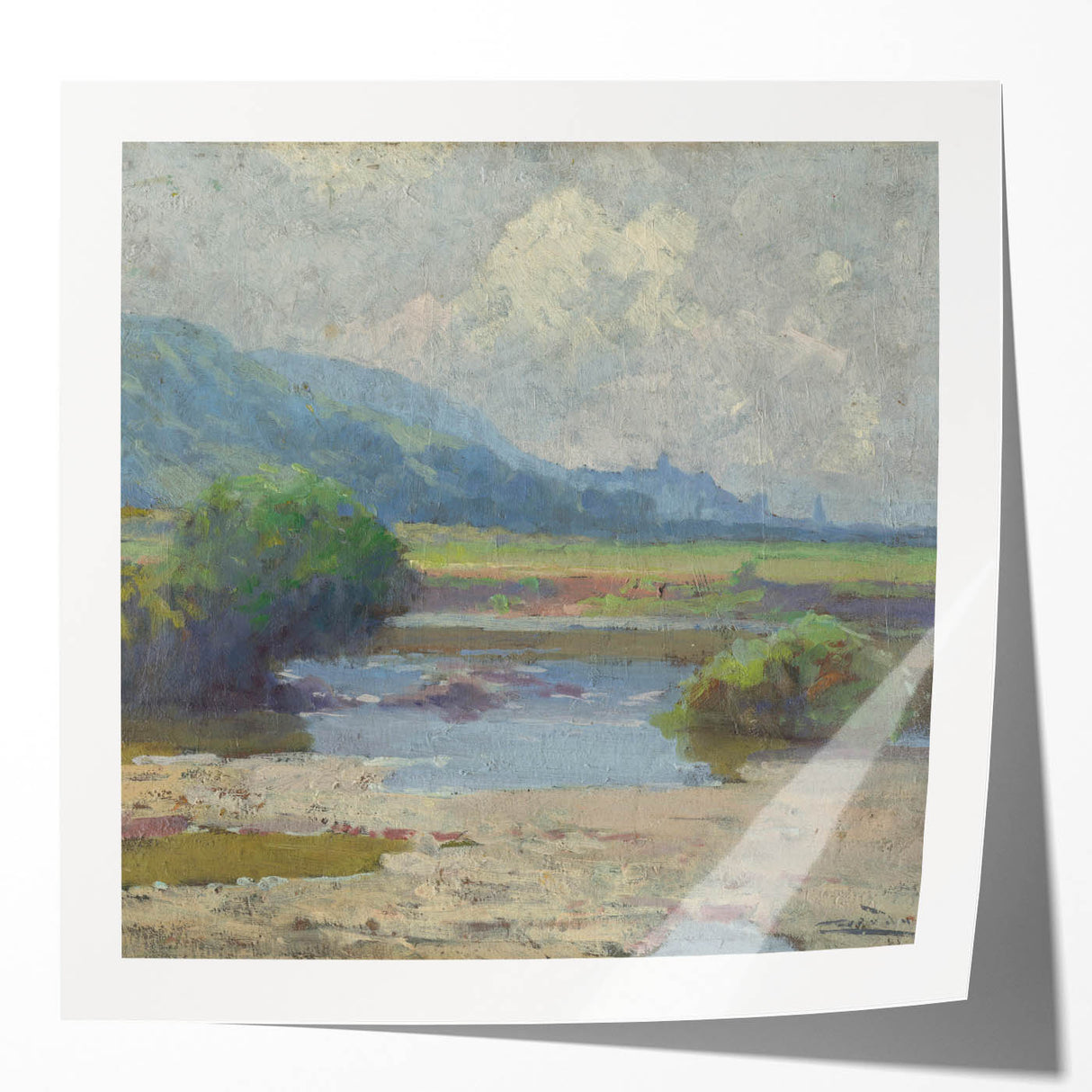 Modern Landscape Art – Tranquil Summer Scenery with Soft Greens and Blues