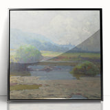 Modern Landscape Art – Tranquil Summer Scenery with Soft Greens and Blues