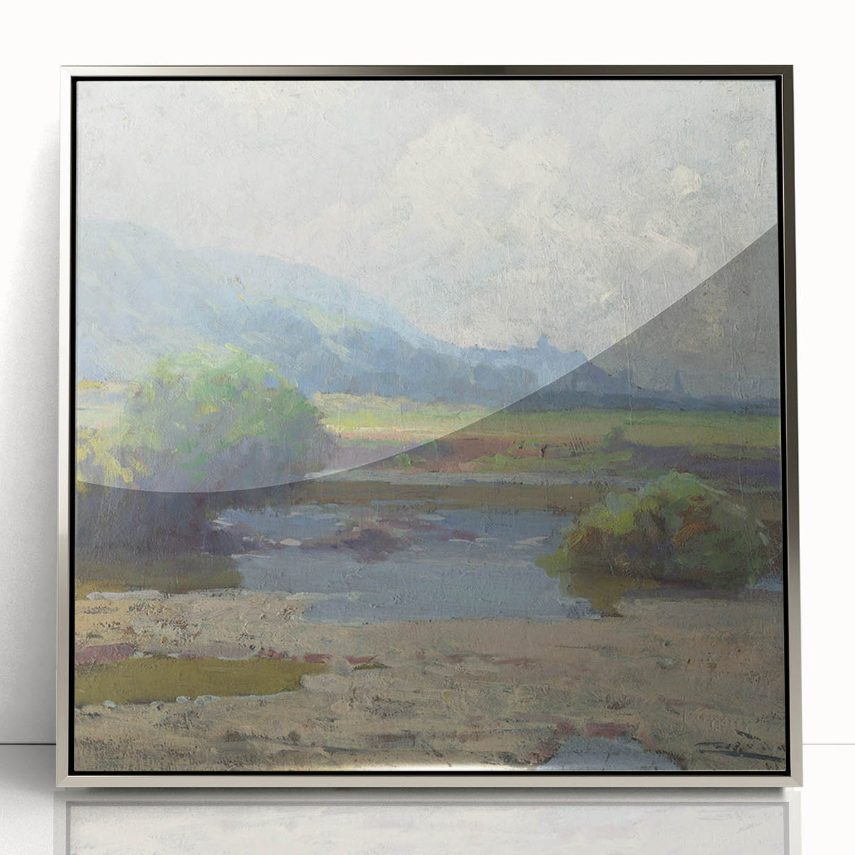 Modern Landscape Art – Tranquil Summer Scenery with Soft Greens and Blues