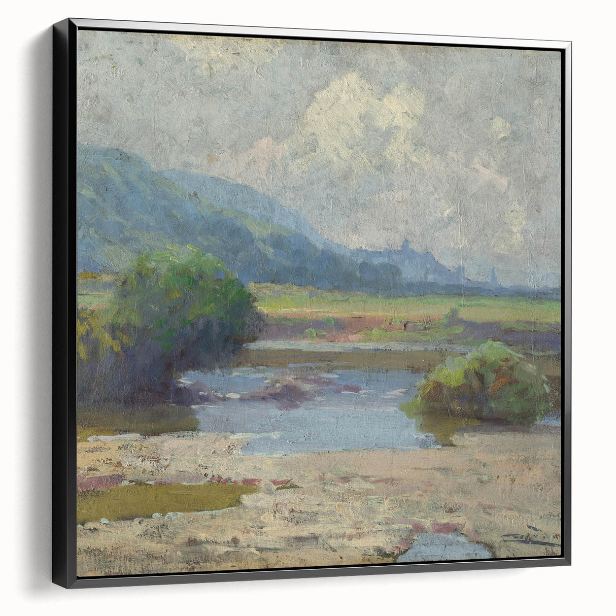 Modern Landscape Art – Tranquil Summer Scenery with Soft Greens and Blues
