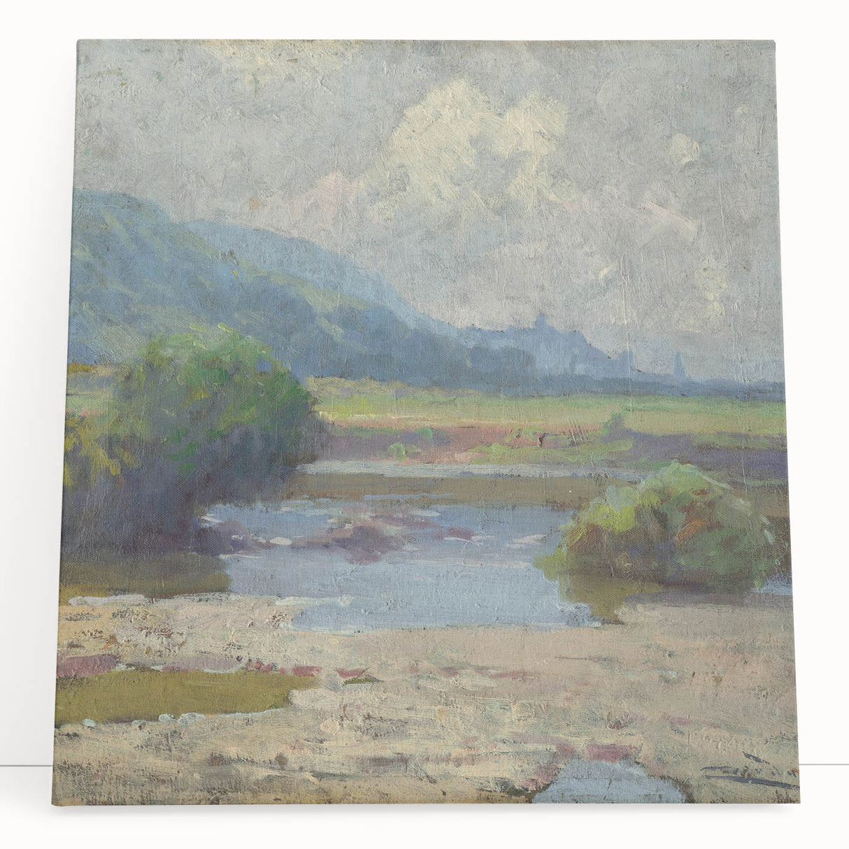 Modern Landscape Art – Tranquil Summer Scenery with Soft Greens and Blues