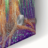 Close-up of a vibrant acrylic glass artwork showcasing abstract floral designs in bold colors, perfect for modern home decor and artistic displays.