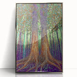 Framed acrylic art piece showcasing abstract floral design in vibrant colors, featuring silver accents and a sleek modern frame, perfect for contemporary decor.