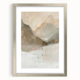 Abstract minimalist wall art framed in silver, displaying geometric shapes and soft color tones, perfect for modern decor in living spaces or offices.