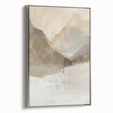 Framed abstract minimalist wall art in silver, showcasing a sleek side view of the canvas design. Ideal for modern home decor, adding a touch of elegance.