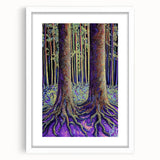 Abstract floral-themed wall art framed in white with a mat, showcasing vibrant colors and intricate designs, perfect for modern home decor or office spaces.