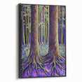 Framed canvas artwork showcasing abstract floral designs with vibrant colors and intricate patterns, presented in a sleek black frame, ideal for modern home decor.