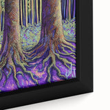 Close-up of a framed canvas depicting vibrant abstract florals in rich colors, showcasing intricate brush strokes and textures that enhance its artistic appeal. Ideal for modern home decor, this artwork adds a touch of elegance to any space.