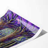 Vibrant abstract floral wall art print featuring bold colors and intricate designs, elegantly rolled for easy display or storage, ideal for home decor enthusiasts.
