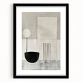 Abstract minimalist wall art framed in black with a white mat, showcasing geometric shapes and soft colors, ideal for modern home decor.