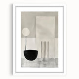 Abstract minimalist wall art framed in white with a mat, showcasing geometric shapes in soft pastel colors, perfect for modern home decor and aesthetic enhancement.