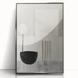 Abstract minimalist wall art featuring a silver-framed design with geometric shapes, perfect for modern home decor, enhancing contemporary interiors.