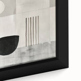 Close-up of a framed abstract minimalist wall art canvas, showcasing soft pastel colors and geometric shapes, ideal for modern home decor.