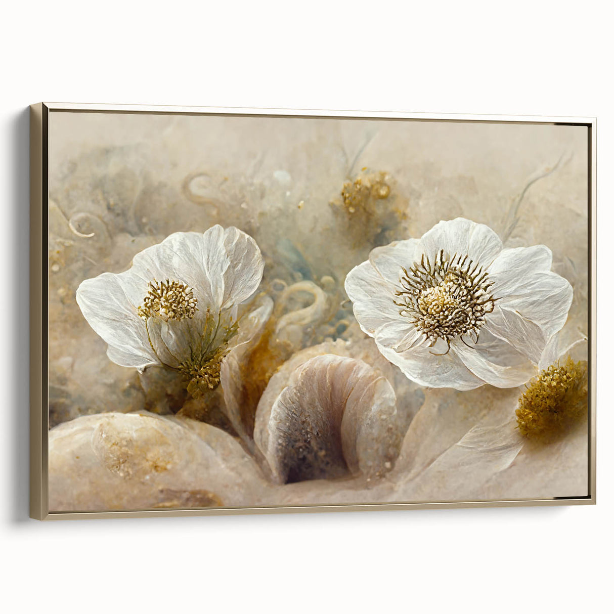 Elegant White Floral Living Room Wall Art – Large Framed Canvas