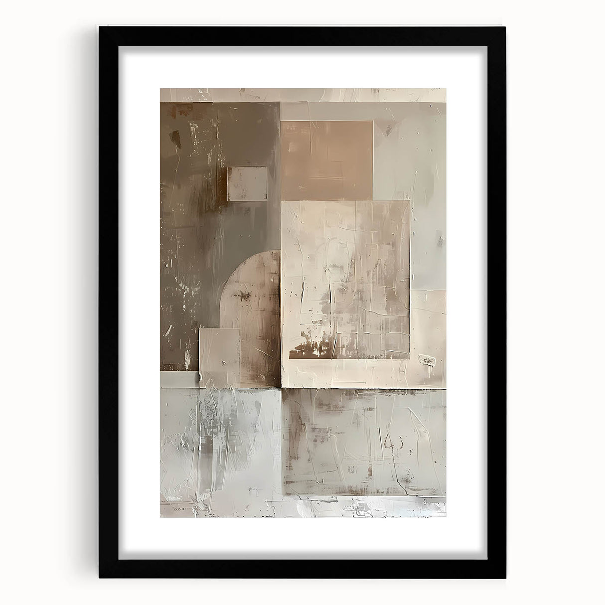 Abstract minimalist wall art framed in black, featuring a sleek design and a mat, ideal for modern home decor. Perfect for enhancing any room's aesthetic.