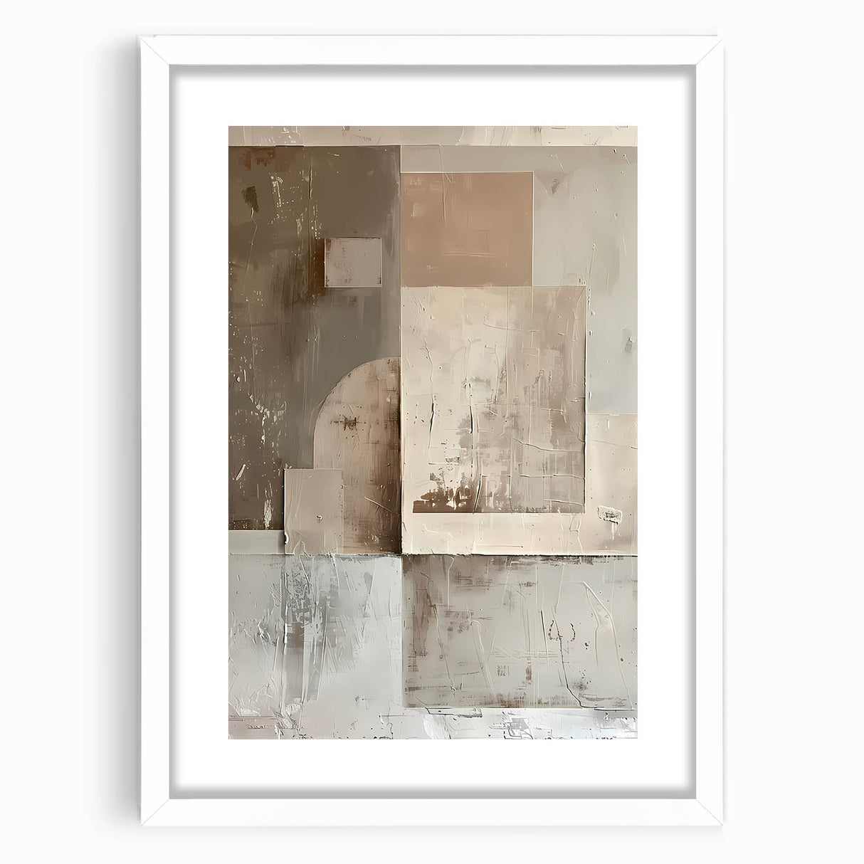 Abstract minimalist wall art framed in white with a mat, showcasing gentle curves and soft colors, perfect for modern home decor and adding elegance to any space.