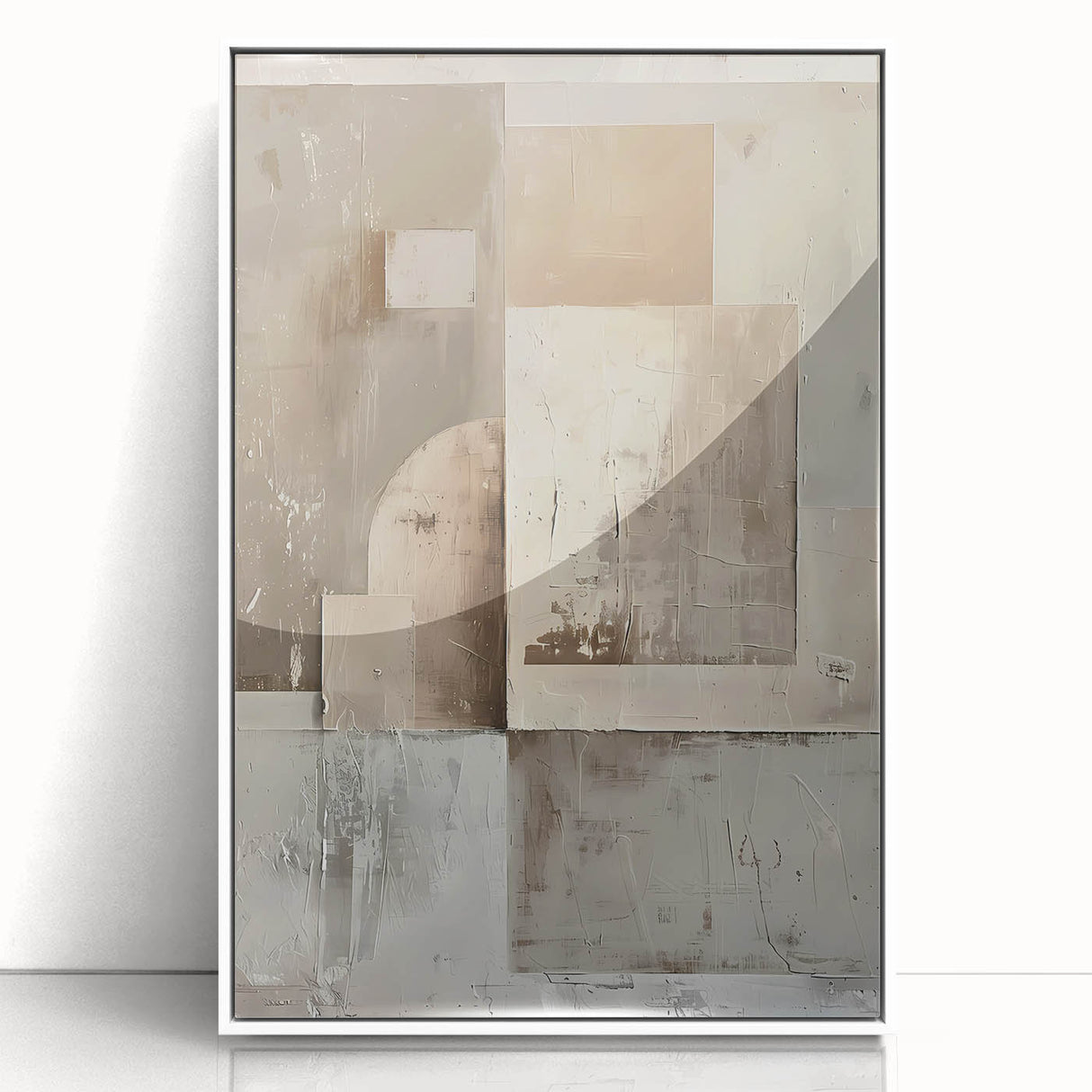 Framed abstract minimalist wall art with a white acrylic front, showcasing a contemporary design that adds elegance to modern interiors. Ideal for home decor.