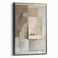 Framed abstract minimalist wall art in black, showcasing sleek lines and geometric shapes, displayed from a side view against a neutral background, ideal for modern decor.