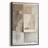 Framed abstract minimalist wall art in black, showcasing sleek lines and geometric shapes, displayed from a side view against a neutral background, ideal for modern decor.