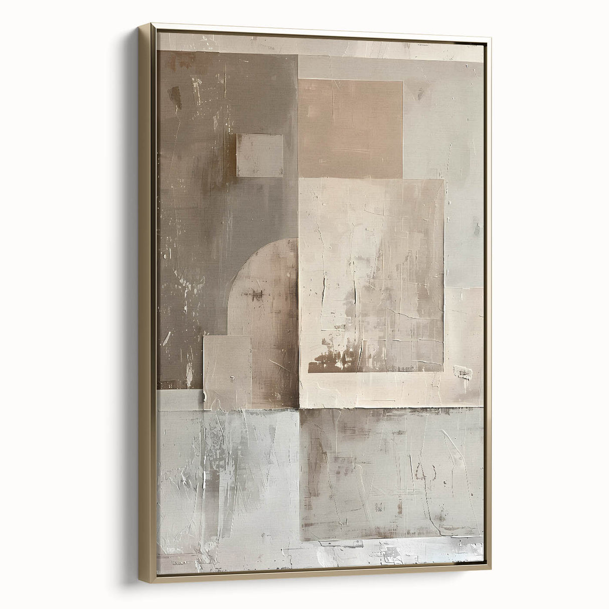 Abstract minimalist wall art featuring a gold frame and elegant design, showcasing a side view of the canvas with a modern aesthetic, perfect for contemporary decor.