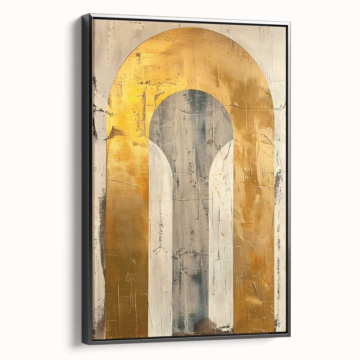 Contemporary Dining Art Pieces – Gold & Beige Arch Abstract