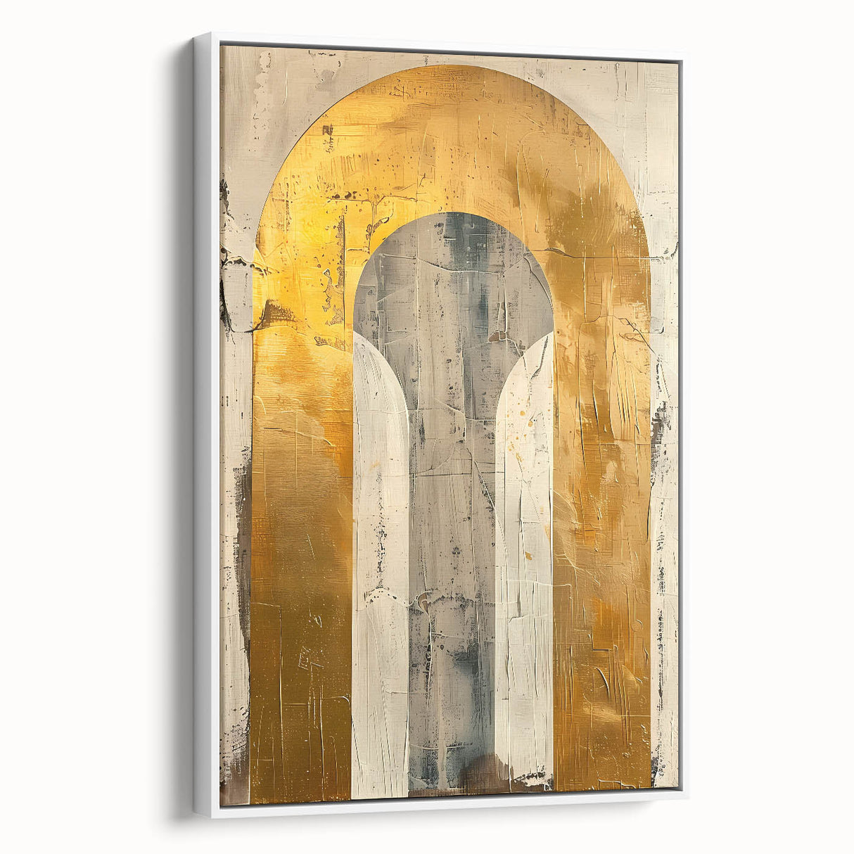 Contemporary Dining Art Pieces – Gold & Beige Arch Abstract