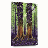 Abstract floral design on acrylic glass art piece, showcasing vibrant colors and intricate patterns, displayed from a side view with decorative pins. Perfect for modern home decor.