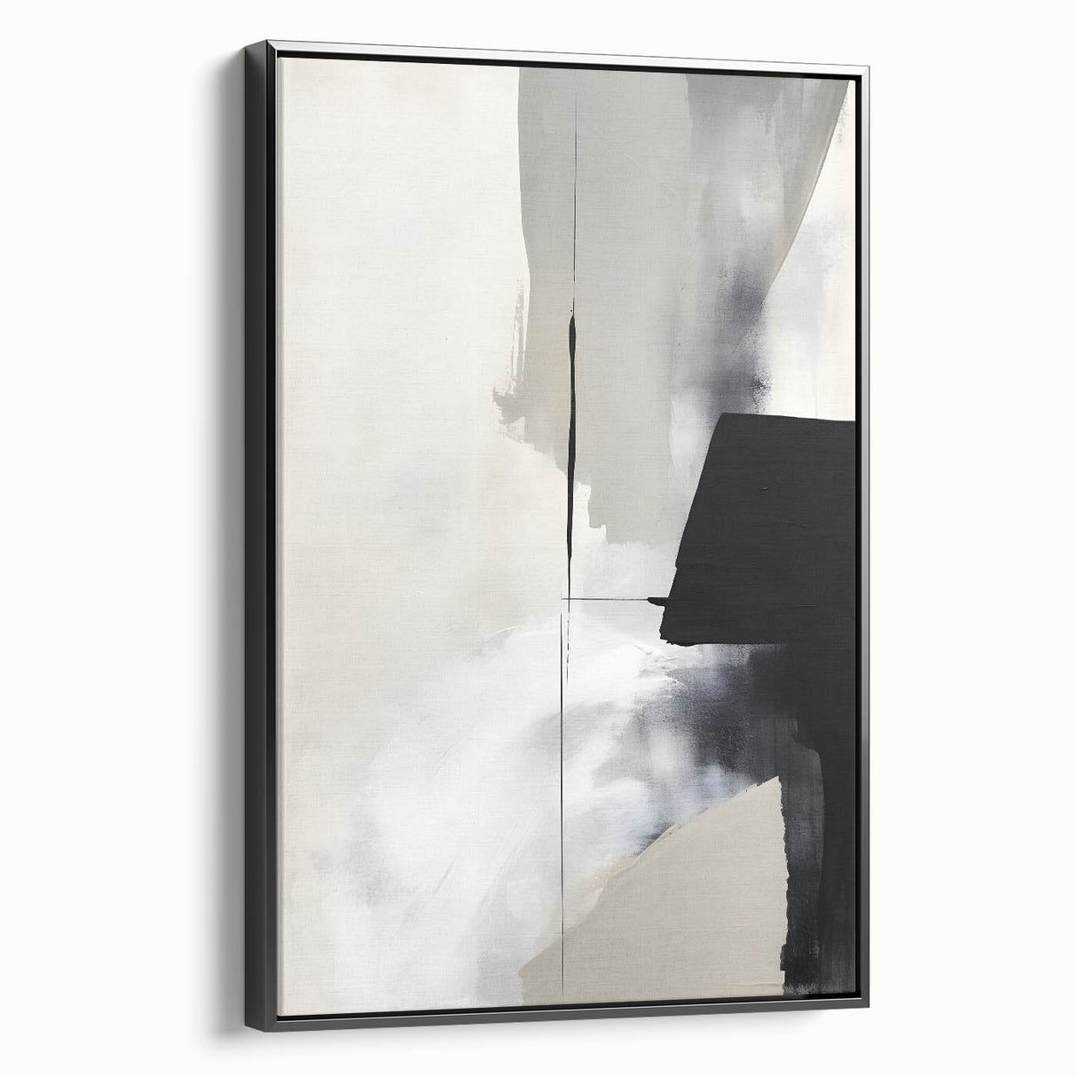 Abstract minimalist wall art in a sleek black frame, showcasing a modern geometric design that adds sophistication to any interior decor. Perfect for contemporary spaces.