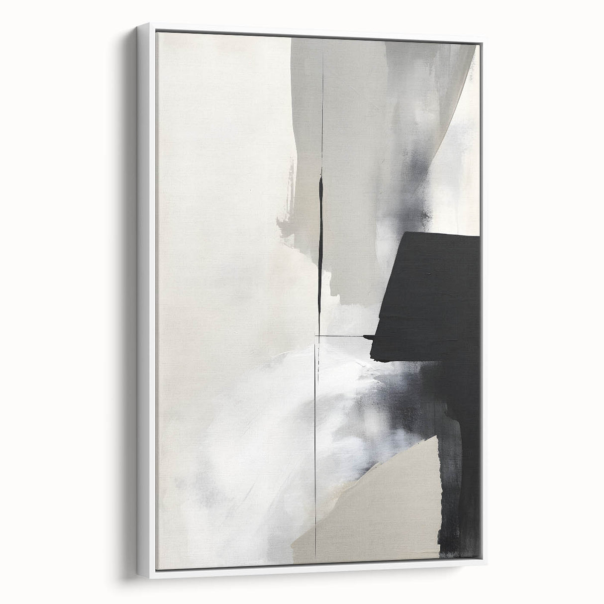 Abstract minimalist wall art framed canvas with a sleek white design, showcasing a modern aesthetic perfect for enhancing contemporary home decor.