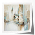 Abstract architecture wall art print showcasing geometric shapes in vibrant colors, elegantly displayed in a glossy finish, perfect for modern home decor.