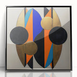Framed abstract geometric artwork in black acrylic, showcasing sharp angles and bold lines, perfect for modern decor. Ideal for enhancing contemporary interiors.