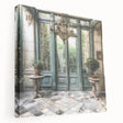 Large art depicting a detailed French door architecture on stretched canvas, suitable for kitchen wall art.