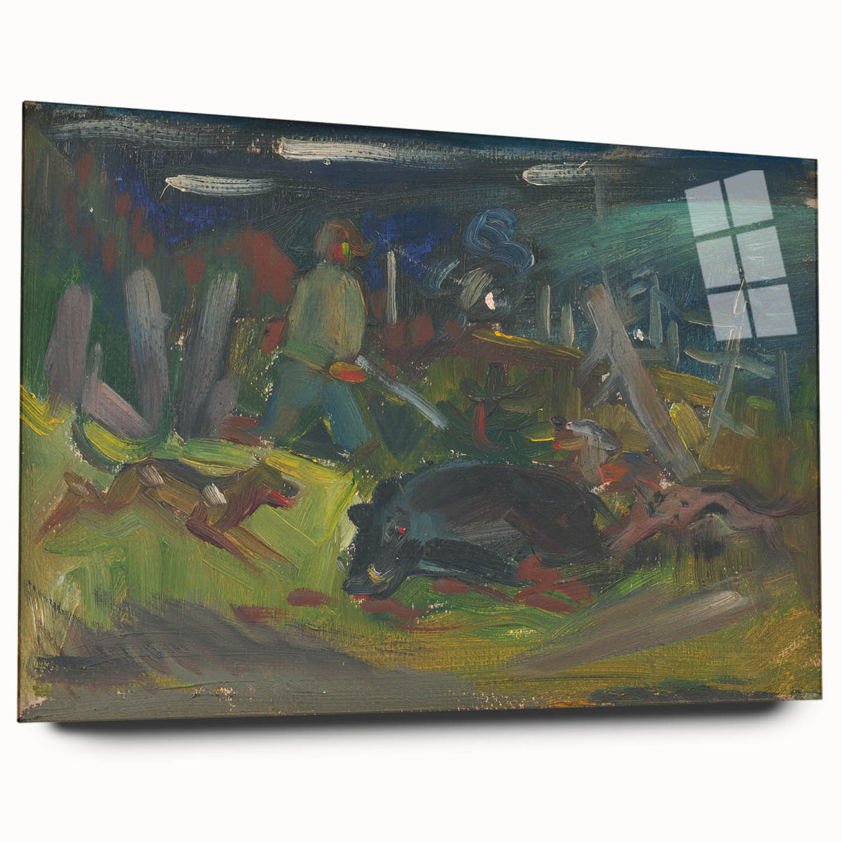 Expressionist Hunting Scene – Bold Abstract Boar Hunt Wall Art