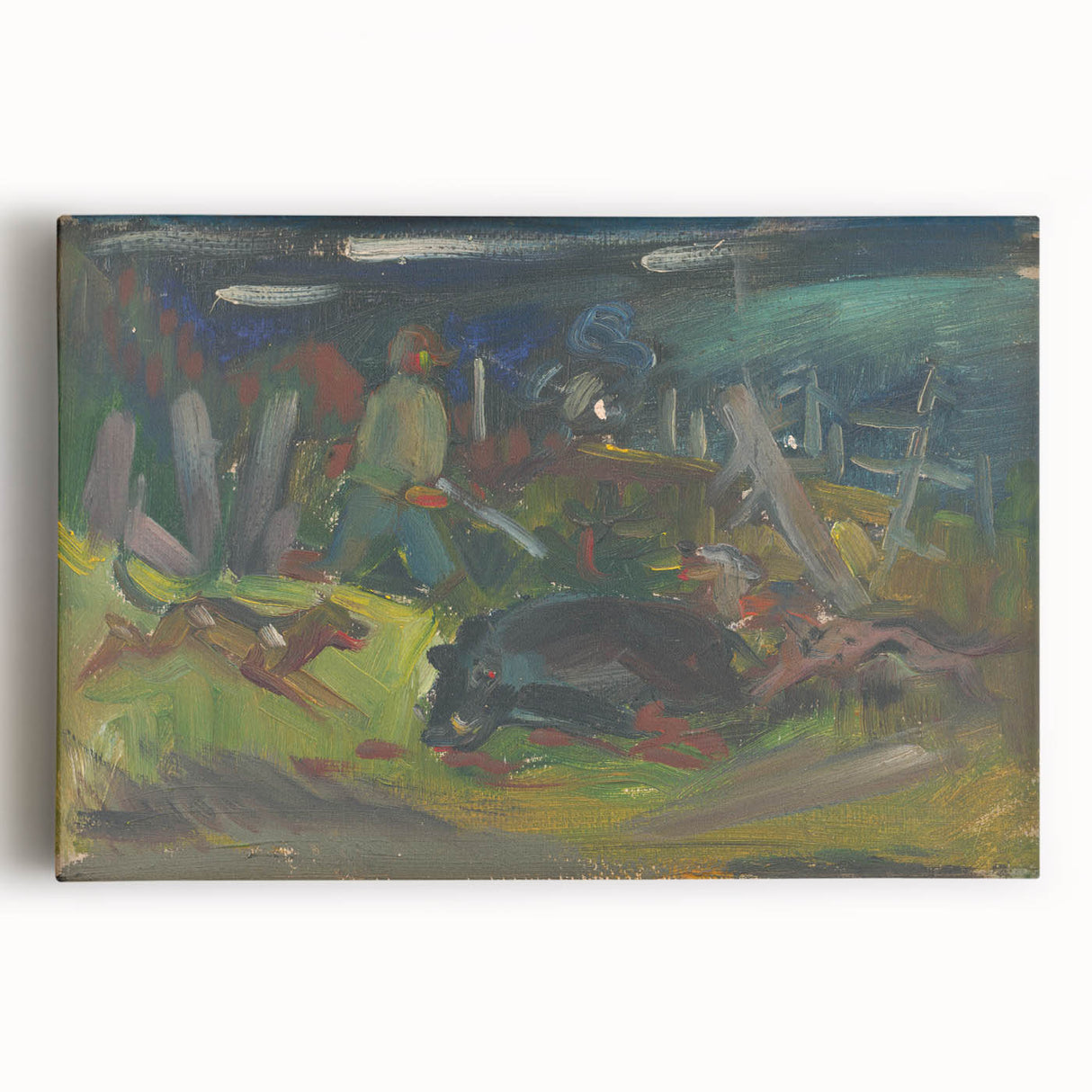 Expressionist Hunting Scene – Bold Abstract Boar Hunt Wall Art