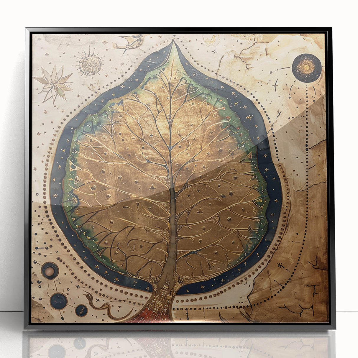 Framed acrylic wall art showcasing a vibrant floral and botanical design with black accents, perfect for modern home decor. Ideal for adding a touch of elegance to any room.