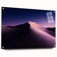Detailed view of a side-profile acrylic landscape artwork showcasing a vibrant desert scene, featuring warm colors and intricate designs, secured with decorative pins for display.