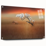 Acrylic glass artwork depicting vibrant landscapes and fields in a side view, showcasing intricate details and vivid colors, secured with pins for display.